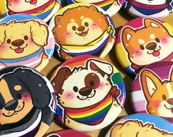 Pride Puppies Buttons (1.5 in) | Pinback Button Set | LGBT | Cute Dogs