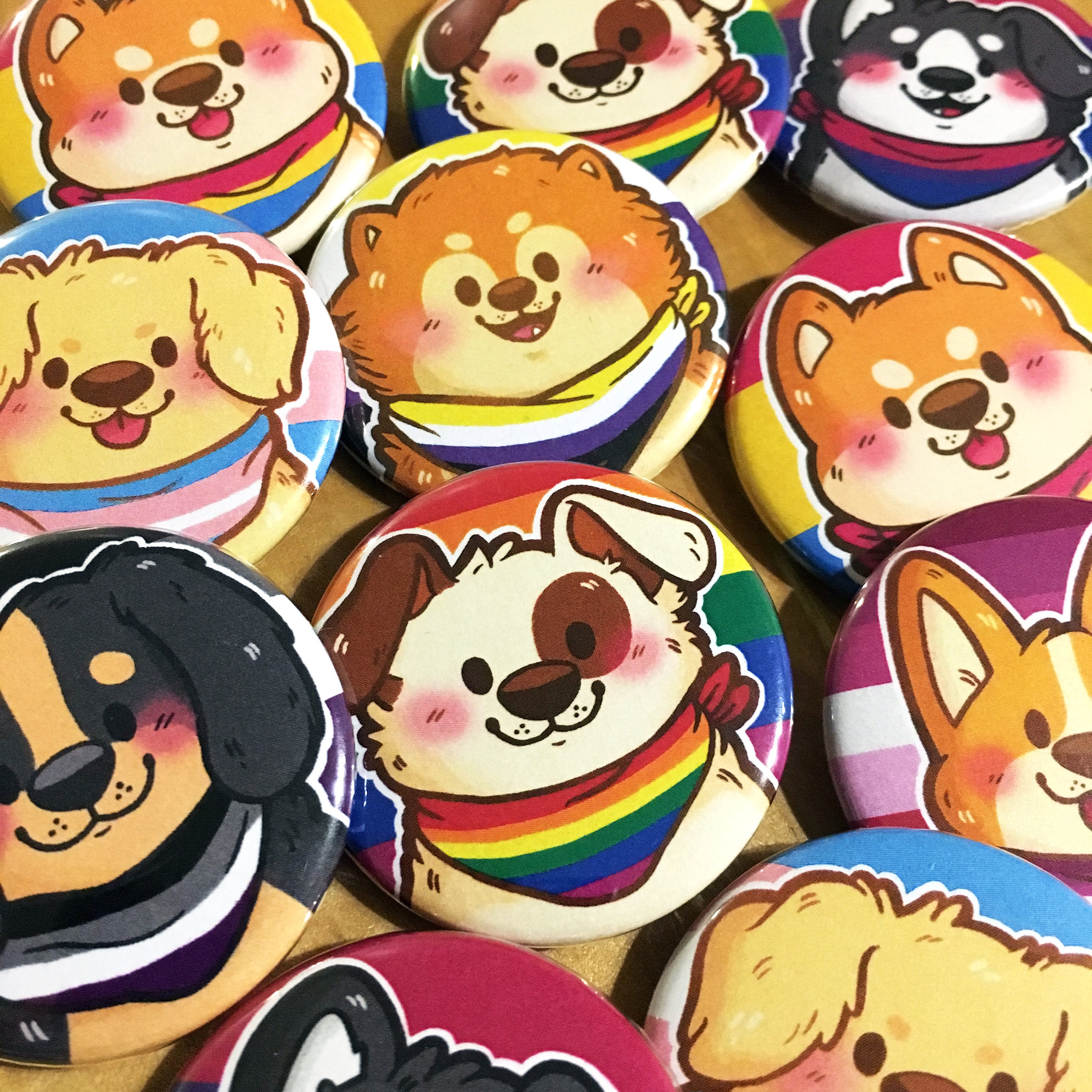 Pride Puppies Buttons 1.5 in Pinback Button Set LGBT