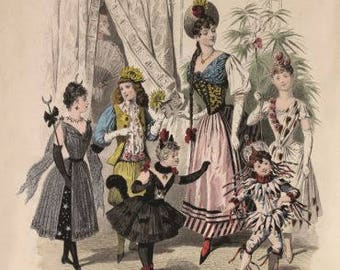 Old fashioned Victorian Kids Halloween Party Invitation Greeting Card and Print Victorian Halloween Decor Fashion Art