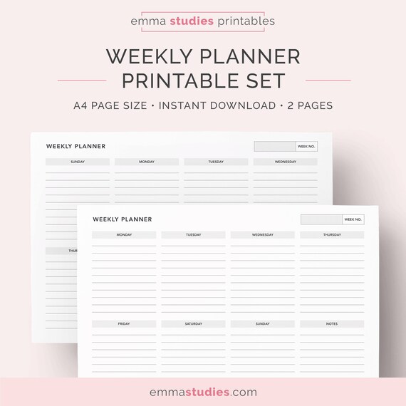 Weekly Landscape Planner Printable Student Organiser A4