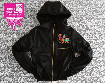 Beautiful Mexican black jacket, Mexican jacket with tenangos hand-embroidered in the Mexican Sierra, jacket with tenangos, Otomí jacket