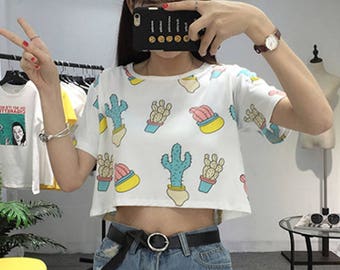 Cute Cactus Crop Top Coachella Crop top Summer Crop Top Kawaii Crop Top Desert Crop Top Succulents Cacti Festival Crop top Stagecoach Crop