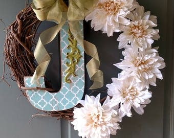 Monogrammed Burlap Hanger Personalized Letter Wreath