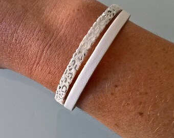 White genuine leather double bracelet