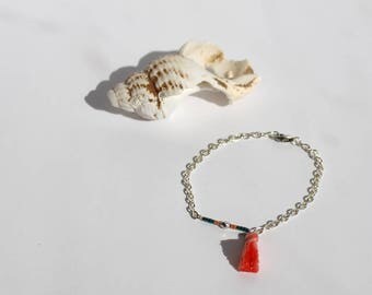 Bracelet Chaine argent et Pompon Corail