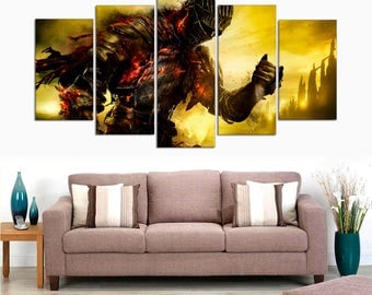 Dark Souls game - gifts for gamer - Game room decor - Gift for dad canvas painting 5 panel canvas - big framed poster gift for him