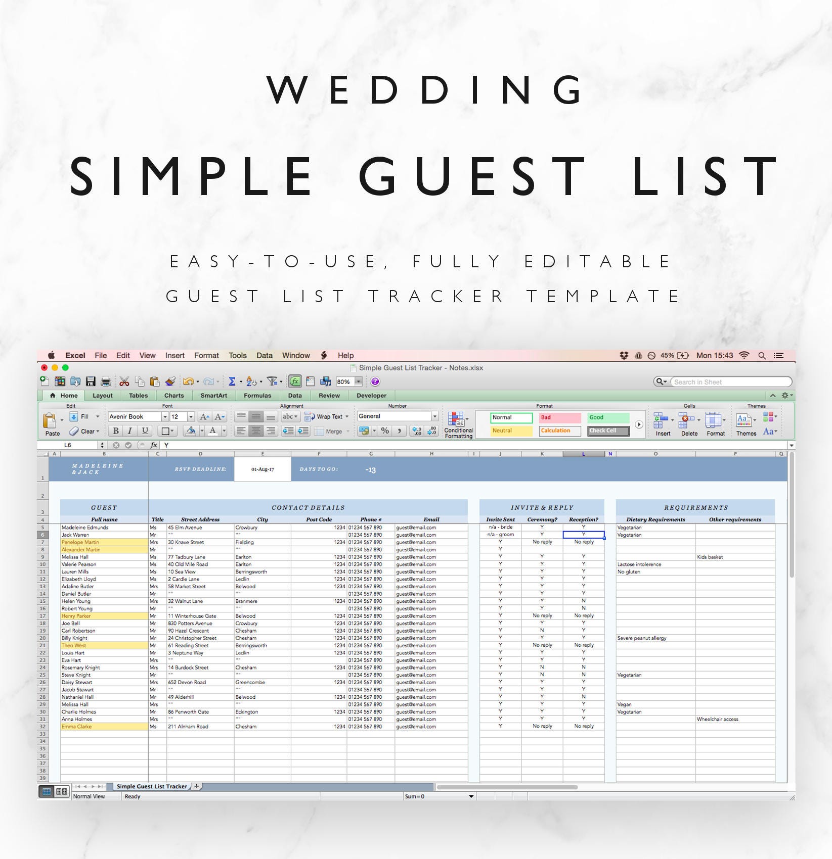Wedding Guest List Spreadsheet Wedding Guest List Tracker
