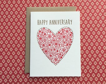 Floral Heart Anniversary Letterpress Card