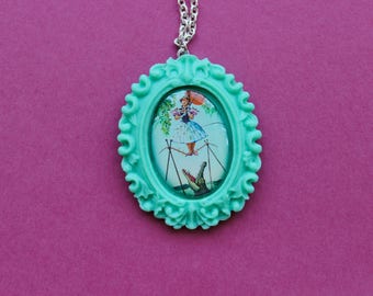 Disney's Haunted Mansion Daisy De La Cruz Cameo Necklace in Teal Resin Setting