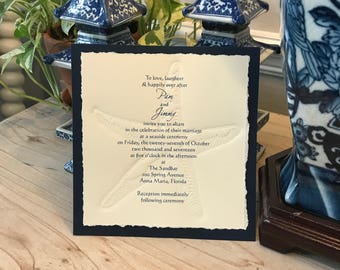 Letterpress Starfish Wedding Invitation with card stock layer