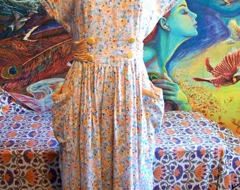 80s does 40s dress, Floral dress, Flower dress, Summer dress, Garden party dress, size M / L