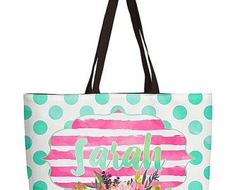Bridesmaid Bags, Matching Weekender Bag, Personalized Totebags, Bridal party gift monogrammed beach bag, bride tribe bags, watercolor floral