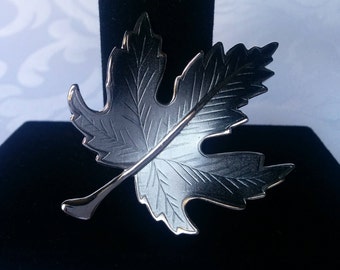 Silver Maple Leaf Brooch, Silver and Charcoal Grey Ombre Maple Leaf Brooch, Maple Leaf, Brooch