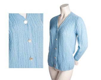 Vintage 1960s powder blue button-down cardigan sweater -- size small / xs