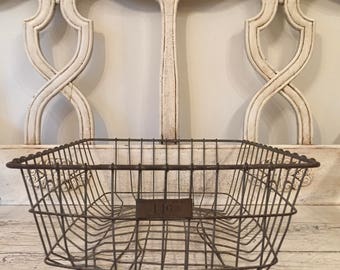 Vintage Rustic Wire Storage Basket - Large Industrial Locker Basket, Low