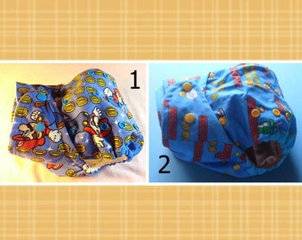 SassyCloth one size pocket diaper with Super Mario cotton print. Made to order.