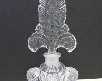 ART DECO Signed IRICE Fleur de Lys Lis Perfume Bottle Art Glass w Label 7.75" Vanity Boudoir Cool Gift