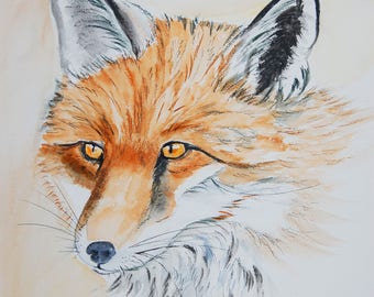 renard, animaux, foret, art, dessin encre et craie