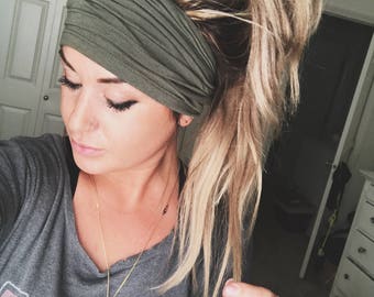 Olive Scrunch Headband, Extra Wide Headband, Turban Headband, Extra Wide Jersey Headband, Boho Headband, Boho head wrap (women, teen girls)