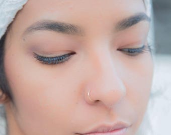 Sterling Silver Nose Ring Hoop, Thin Nose Rings, Silver Nose Piercing, 18g 20g 22g Nose Ring, 20 Gauge Nose Ring, 8mm Endless Hoop Nose Ring