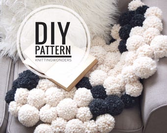 DIY Pattern | Pom Rug Throw Home Decor / Chunky Knit Pom Cloud Ball Puffy Mat / Cozy Home Decor Item