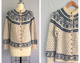 Fair Isle cardigan // 1950s Norwegian folk sweater // vintage 50s hand knitted cardigan