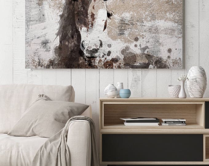 Dream Horse 4. Extra Large Rustic Horse, Equine Wall Decor, Brown Rustic Horse, Large Farmhouse Wall Canvas Art Print up to 72