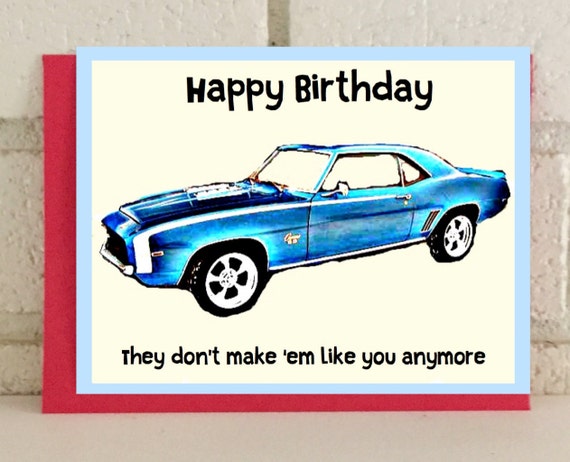 Birthday Classic Car Greeting Card Celebration Blue Vintage