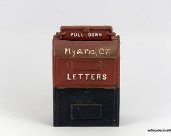 John Wright Cast Iron US Mailbox Coin Bank Marked Mystic CT - Vintage 1970s Coin Bank