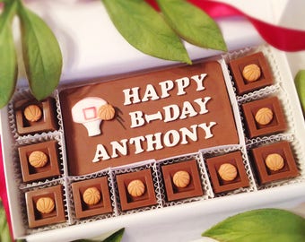 Basketball Chocolate Gift - Personalized Basketball Chocolate Squares - Unique Gift for Him - Sports Birthday Gift