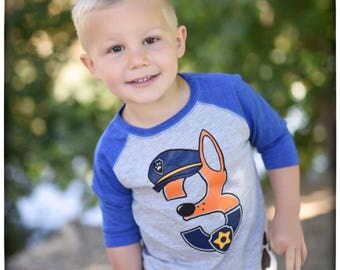 Custom PAW PATROL Inspired birthday shirt Chase Birthday Shirt Paw Patrol Birthday Shirt with Name on Back Raglan