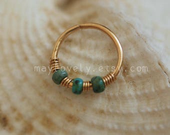 Helix earring -hex hoop- Cartilage earring - tragus piercing - turquoise piercing - turquoise nose ring - 24/22/20 gauge Extra Thin hoop