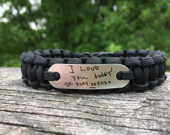 Custom Handwriting Paracord Bracelet, Personalized memorial keepsake, Child's Actual Handwriting Drawing Father Daughter Mother Son Gift