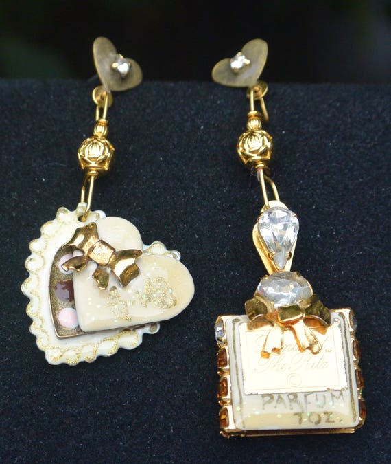 Lunch at the Ritz Earrings - Romance Heart of Parfum, Pierced - Free US Shipping - Vintage - Rare, Fabulous!