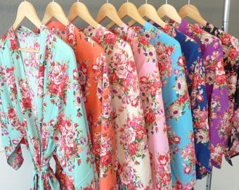Bridesmaid Robes, Floral Cotton Robes, Getting Ready Robes, Bridesmaid Gift, Gifts For Her, Bridal Shower Gift, Kimono Robe, Robe Sets