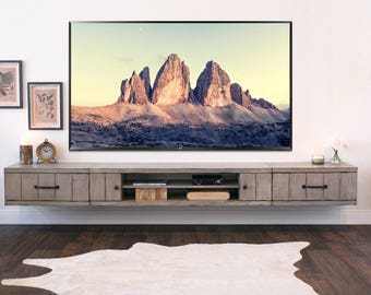 Gray Rustic Barn Wood Style Floating TV Stand Entertainment Center Gray Rustic Barn Wood Style Floating TV Stand Entertainment Center