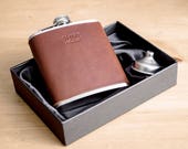 Leather Hip Flask, Personalised Groomsmen Gift, Wedding Gift, Fathers Day, Birthday, Gift Set, Leather Wrap from Shire Supply Company