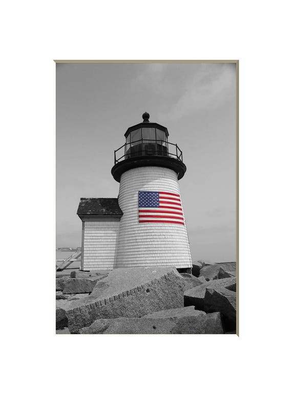 Nantucket Lighthouse American Flag Photography Cape Cod Art