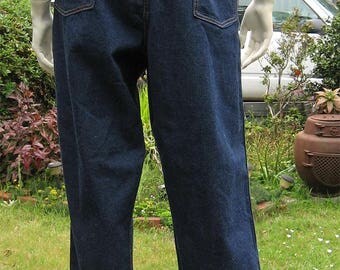 Vintage 40's 50's Women's Crown Indigo Denim Chore Pants. High Waist Dungaree, Jeans. 30" Waist