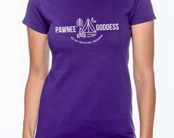 Parks and Rec Pawnee Goddess - We're Freaking Awesome Camping tee for women