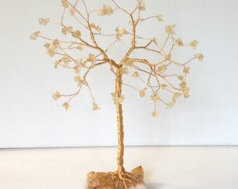 Gold Tree Sculpture. 50th Wedding Anniversary Gift. Citrine Gemstone Tree. Gold Wire Ornament Golden Wedding Anniverary Gift