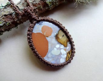 Peanut Wood Jasper - Palm Wood jasper- macrame necklace - Jasper jewelry- Fossil- Gemstone pendants