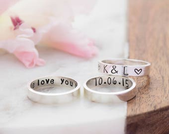 Women’s Sterling Silver Personalised Ring | Silver Handstamped Message Ring | Handmade Secret Message Sterling Silver Ring | Gifts for her