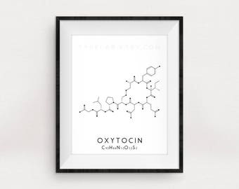 Oxytocin Printable Art - Chemical Love Molecule Digital Print - Black & White Wall Art - Molecular Structure Printable Instant Download