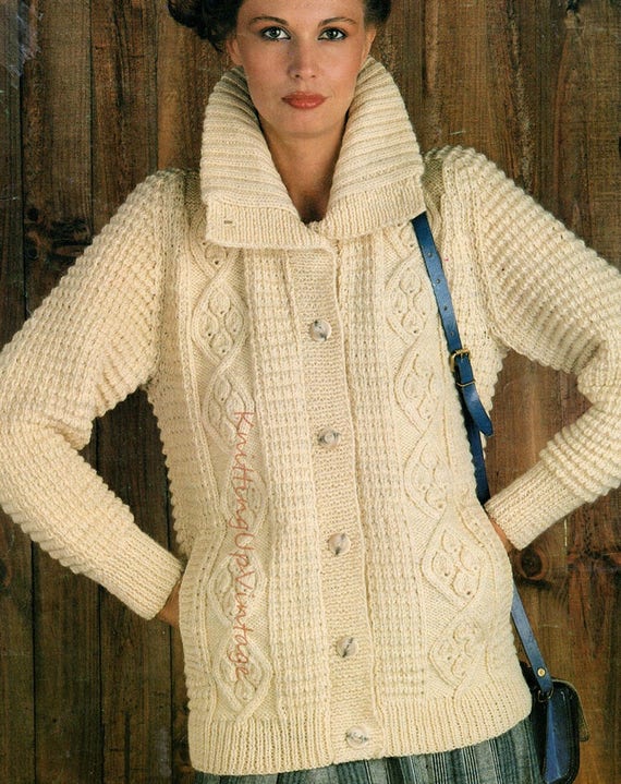 Aran Knitting Pattern PDF Womens Ladies Jacket 34 38