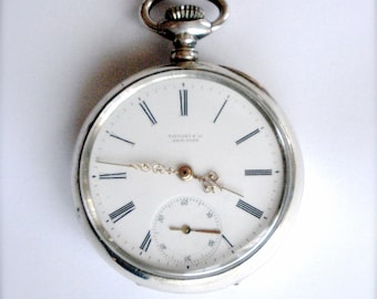 Tiffany Silver Pocket Watch Open Face SWISS Made Circa 1920s 1930s