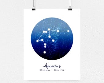 Aquarius Print, Star Sign Print, Zodiac Print, Aquarius Wall Art