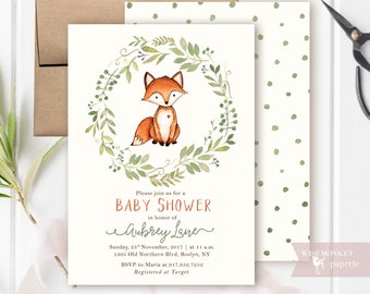Baby Shower invitation - Woodland invite - Fox card - Forest invitation - Baby Boy customizable digital printable DIY