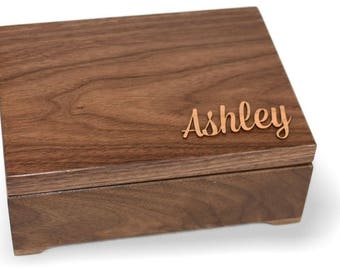 Girl's Keepsake Box - Wood Keepsake Box - Personalized Keepsake Box - Walnut Keepsake Box - Applique Keepsake Box