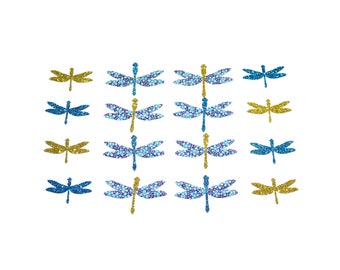 Patch dragonflies Fabric Supply Ornament Baby shower decor Applique Iron On Patch Set 16 dragonflies Liberty Speckle blue sparkly fabric